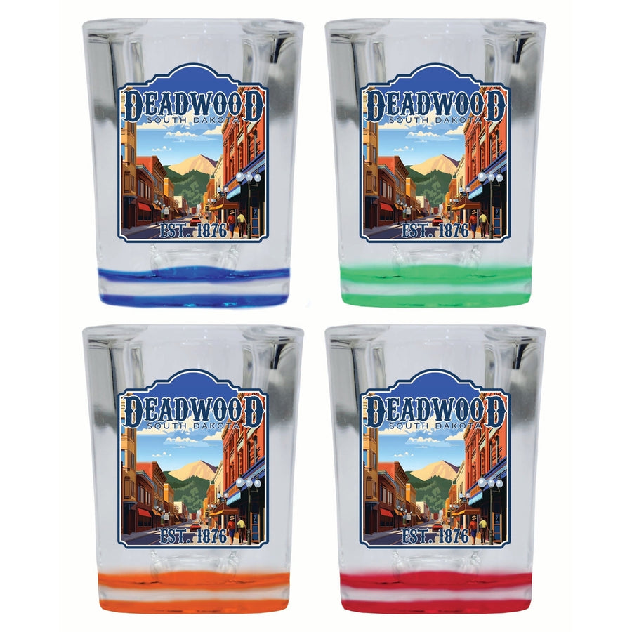 Deadwood South Dakota Wild West Design Souvenir 2 Ounce Shot Glass Square 4-Pack Multicolor Image 1