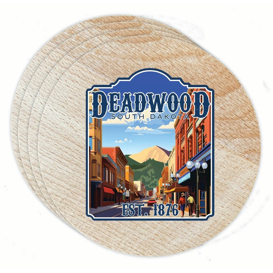 Deadwood South Dakota Wild West Design Souvenir Coaster Wooden 3.5 x 3.5-Inch 4 Pack Image 1