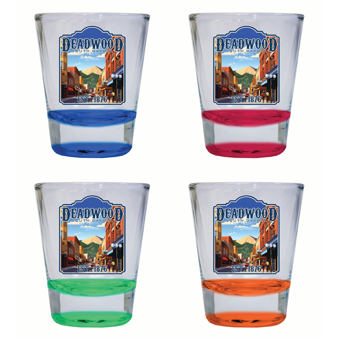 Deadwood South Dakota Wild West Design Souvenir 2 Ounce Shot Glass Round 4-Pack Multicolor Image 1