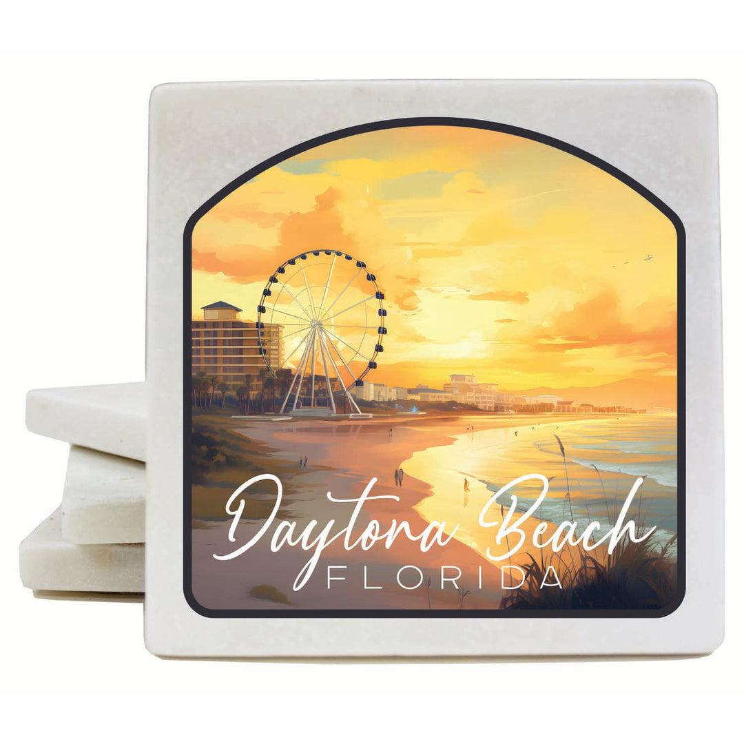 Daytona Beach Florida Boardwalk Ferris Wheel Design Souvenir 4x4-Inch Coaster Marble 4 Pack Image 1