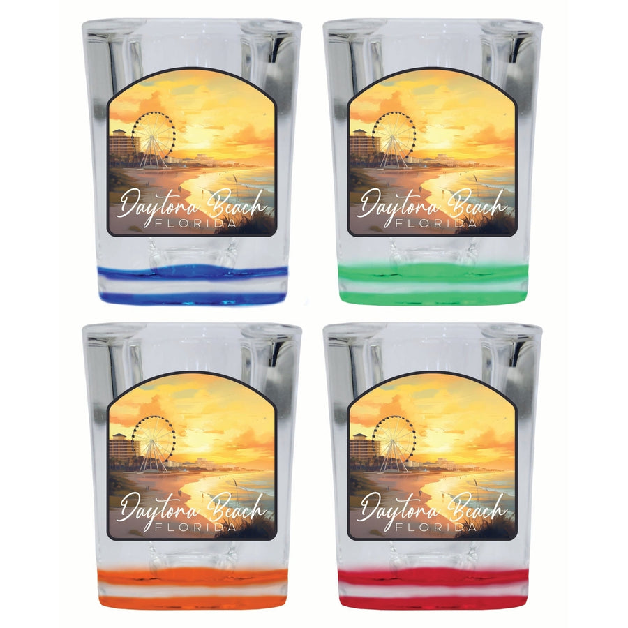 Daytona Beach Florida Boardwalk Ferris Wheel Design Souvenir 2 Ounce Shot Glass Square 4-Pack Multicolor Image 1