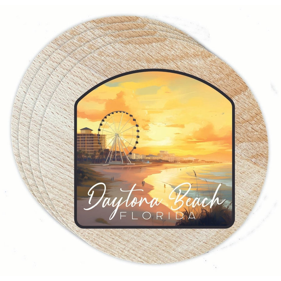 Daytona Beach Florida Boardwalk Ferris Wheel Design Souvenir Coaster Wooden 3.5 x 3.5-Inch 4 Pack Image 1