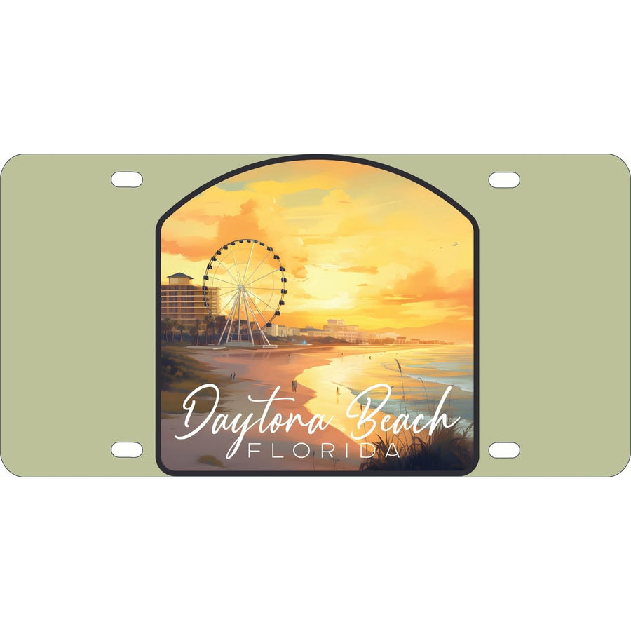 Daytona Beach Florida Boardwalk Ferris Wheel Design Souvenir Mini Metal License Plate 4.75 x 2.25 inch Image 1