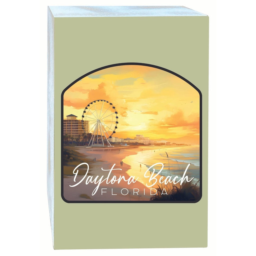 Daytona Beach Florida Boardwalk Ferris Wheel Design Souvenir Wood sign with frame 5x7 Image 1