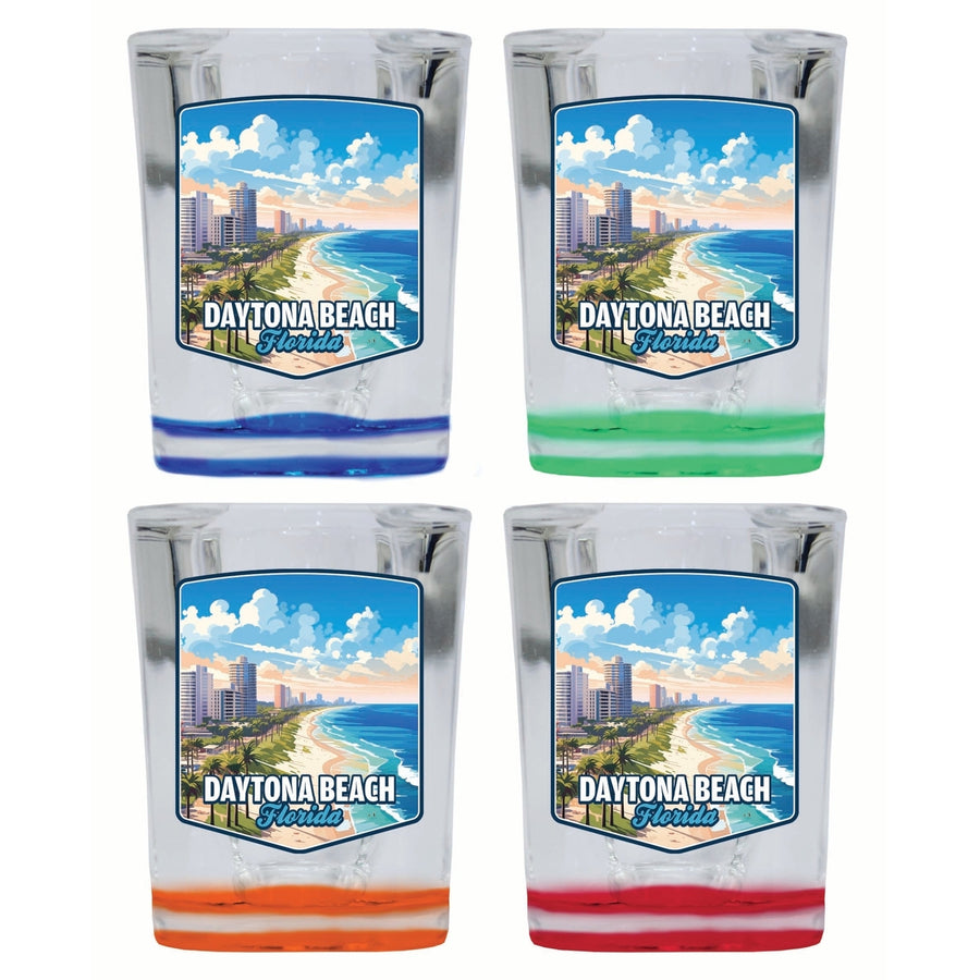 Daytona Beach Florida Ocean Shoreline Design Souvenir 2 Ounce Shot Glass Square 4-Pack Multicolor Image 1