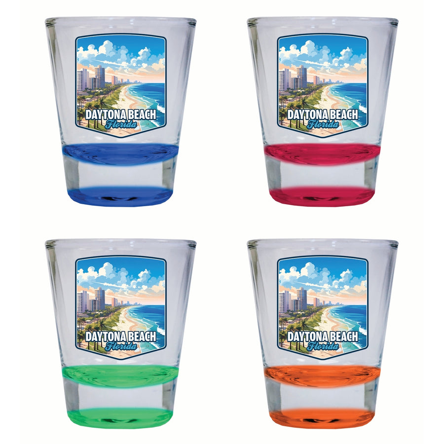 Daytona Beach Florida Ocean Shoreline Design Souvenir 2 Ounce Shot Glass Round 4-Pack Multicolor Image 1