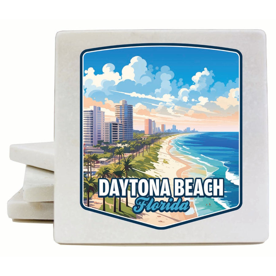 Daytona Beach Florida Ocean Shoreline Design Souvenir 4x4-Inch Coaster Marble 4 Pack Image 1