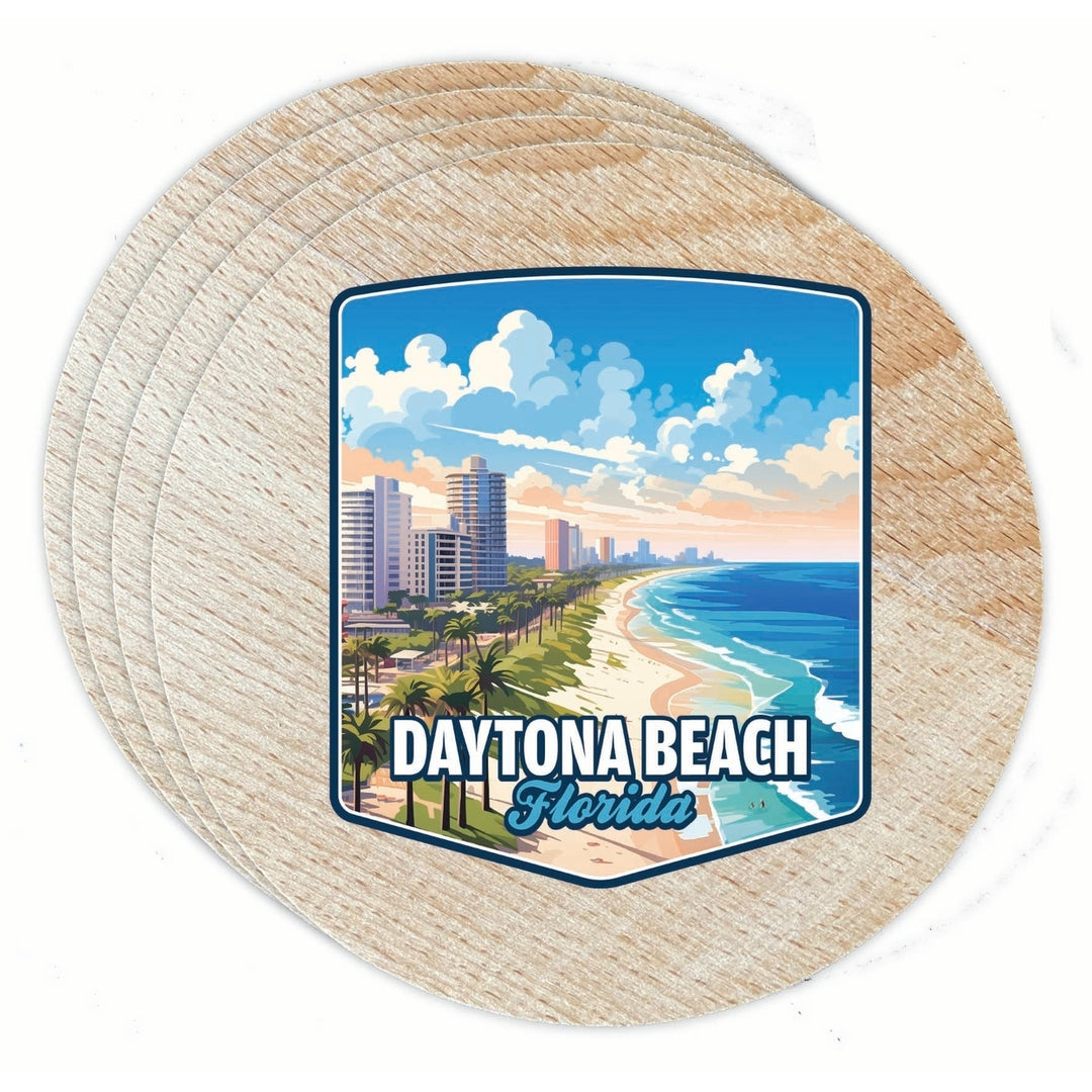 Daytona Beach Florida Ocean Shoreline Design Souvenir Coaster Wooden 3.5 x 3.5-Inch 4 Pack Image 1