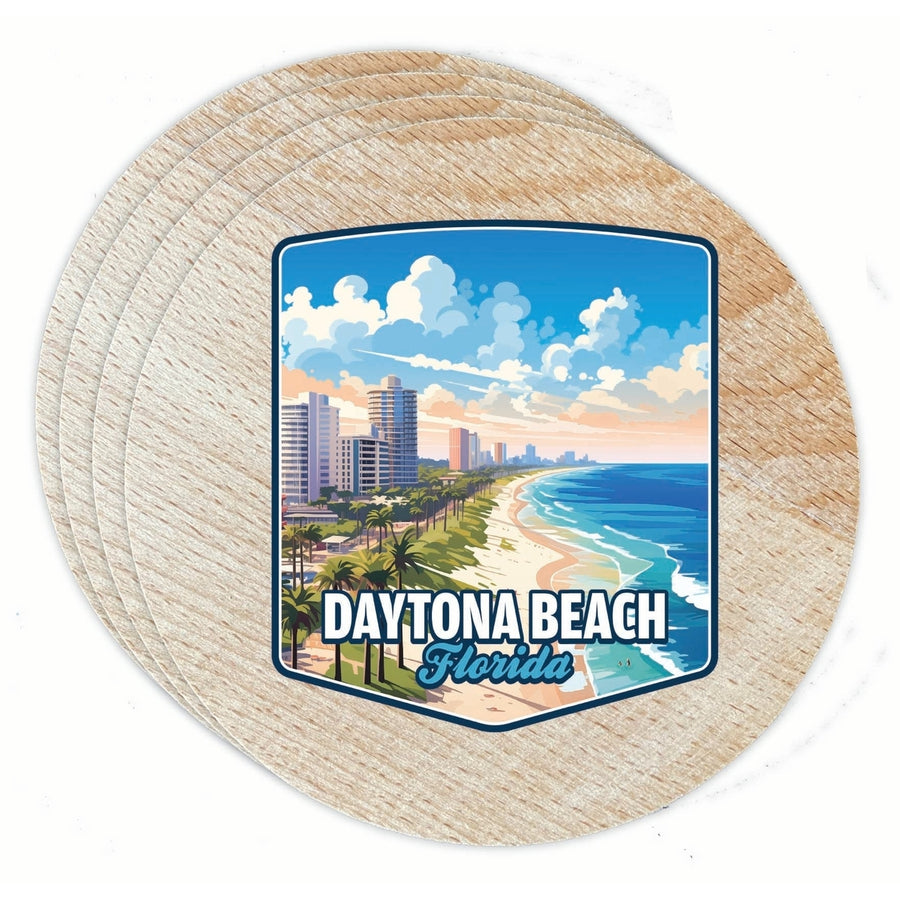 Daytona Beach Florida Ocean Shoreline Design Souvenir Coaster Wooden 3.5 x 3.5-Inch 4 Pack Image 1