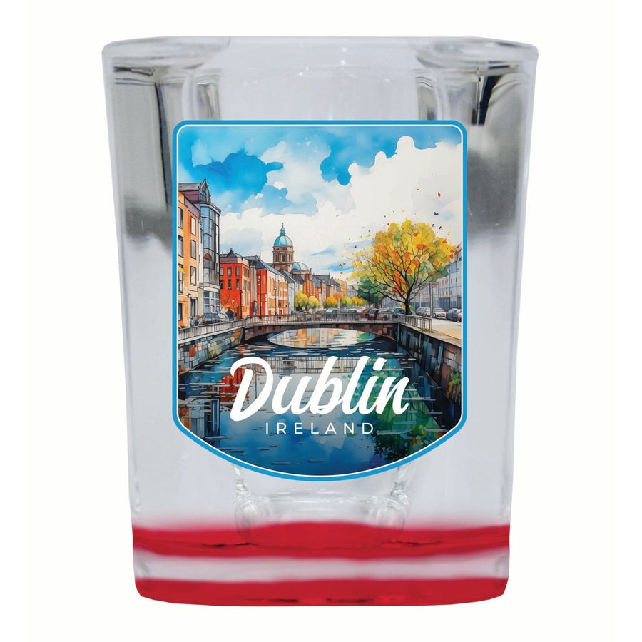 Dublin Ireland Watercolor Cityscape Design Souvenir 2 Ounce Shot Glass Square Image 1