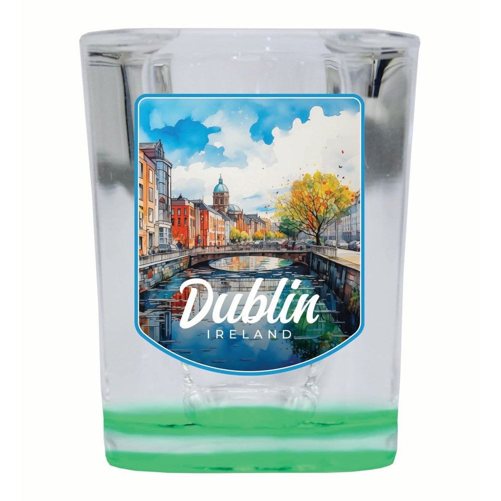 Dublin Ireland Watercolor Cityscape Design Souvenir 2 Ounce Shot Glass Square Image 2