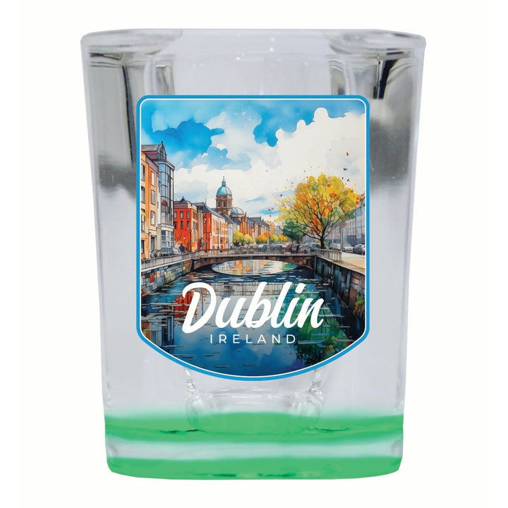 Dublin Ireland Watercolor Cityscape Design Souvenir 2 Ounce Shot Glass Square Image 2