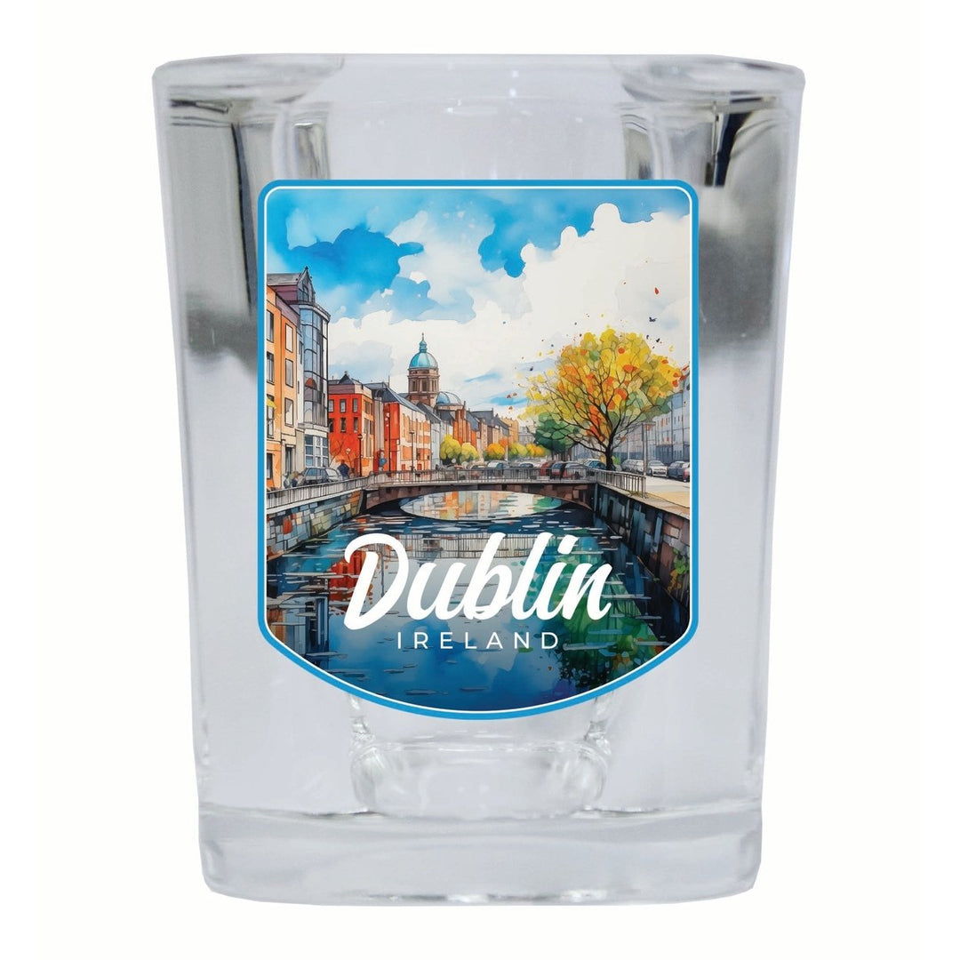 Dublin Ireland Watercolor Cityscape Design Souvenir 2 Ounce Shot Glass Square Image 3