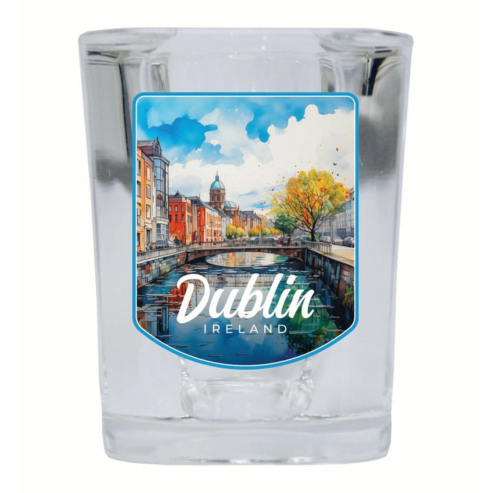 Dublin Ireland Watercolor Cityscape Design Souvenir 2 Ounce Shot Glass Square Image 1