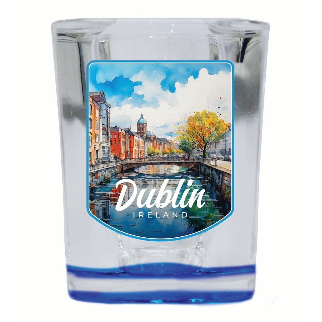 Dublin Ireland Watercolor Cityscape Design Souvenir 2 Ounce Shot Glass Square Image 4