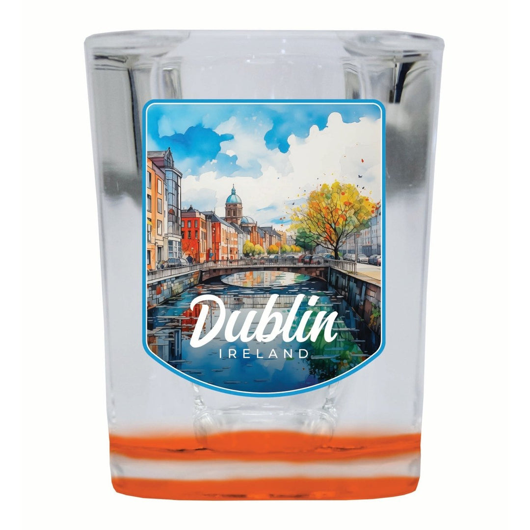 Dublin Ireland Watercolor Cityscape Design Souvenir 2 Ounce Shot Glass Square Image 4