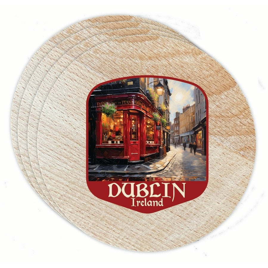 Dublin Ireland Red Pub Design Souvenir Coaster Wooden 3.5 x 3.5-Inch 4 Pack Image 1