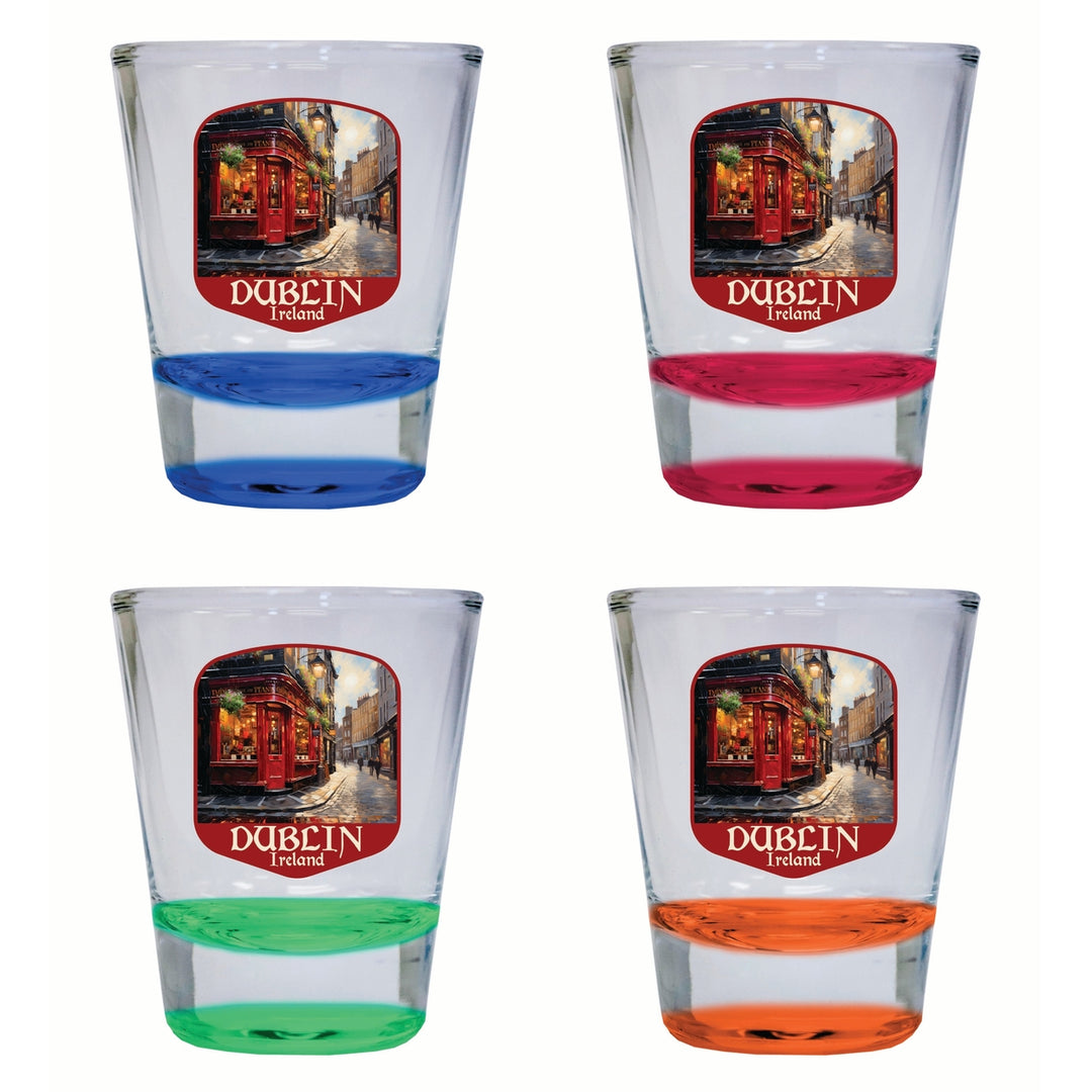 Dublin Ireland Red Pub Design Souvenir 2 Ounce Shot Glass Round 4-Pack Multicolor Image 1