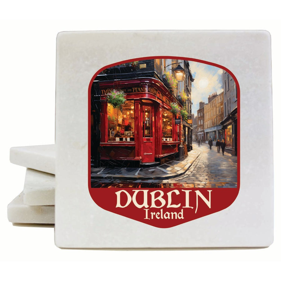 Dublin Ireland Red Pub Design Souvenir 4x4-Inch Coaster Marble 4 Pack Image 1