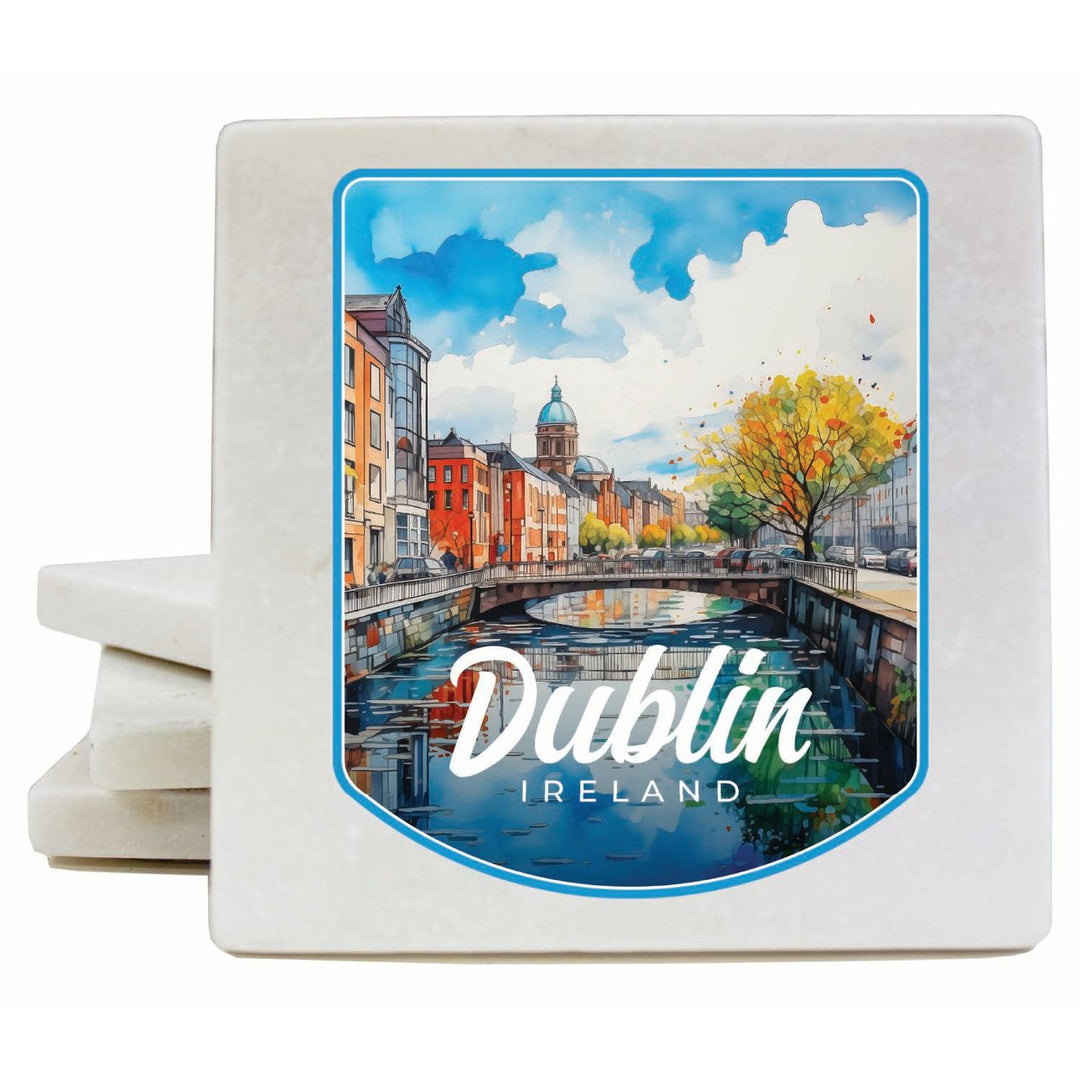 Dublin Ireland Watercolor Cityscape Design Souvenir 4x4-Inch Coaster Marble 4 Pack Image 1