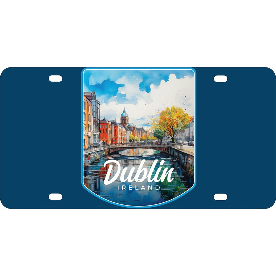 Dublin Ireland Watercolor Cityscape Design Souvenir Metal License Plate Image 1