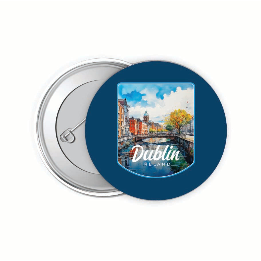 Dublin Ireland Watercolor Cityscape Design Souvenir Small 2-Inch Button Pin 4 Pack Image 1