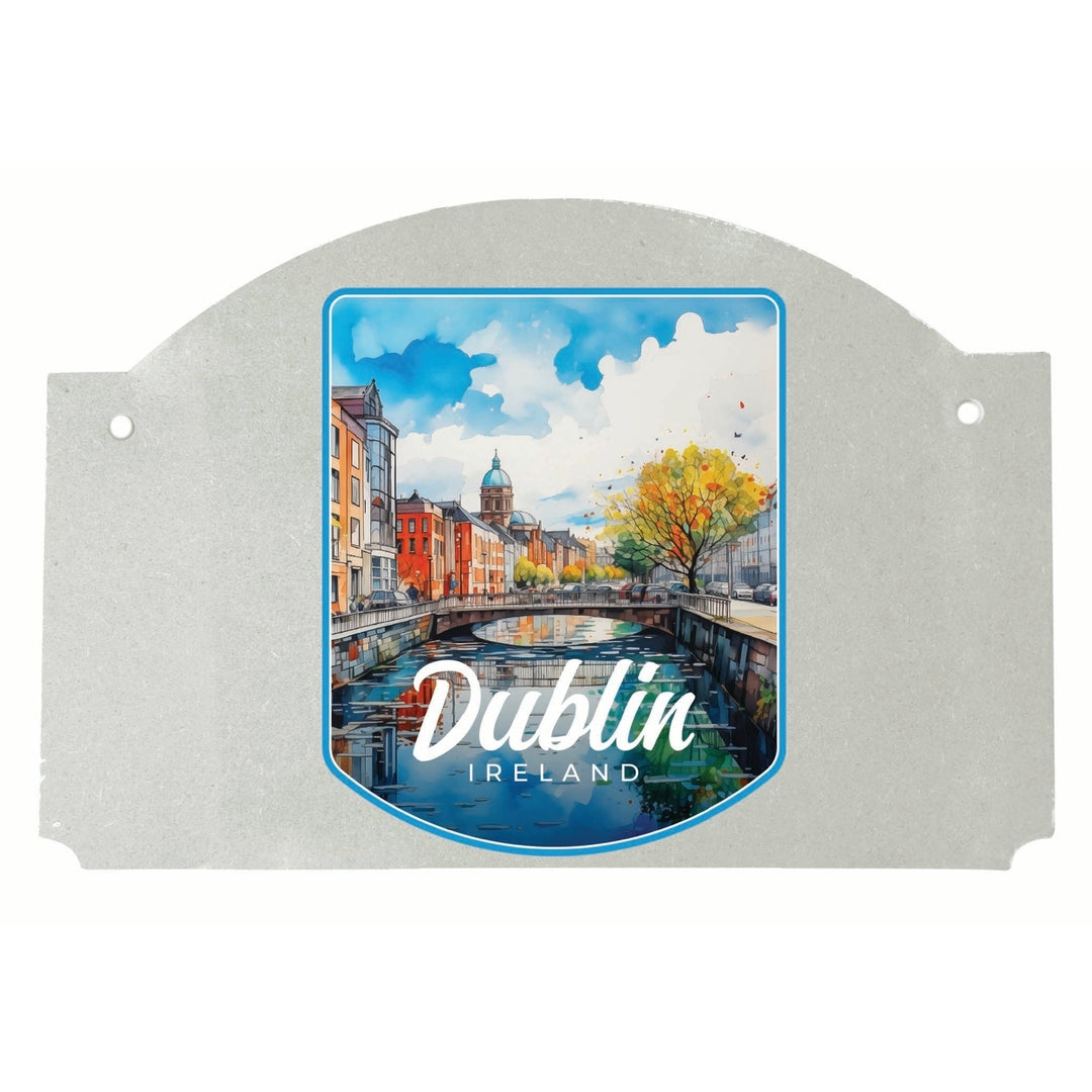 Dublin Ireland Watercolor Cityscape Design Souvenir Wood sign flat with string Image 1