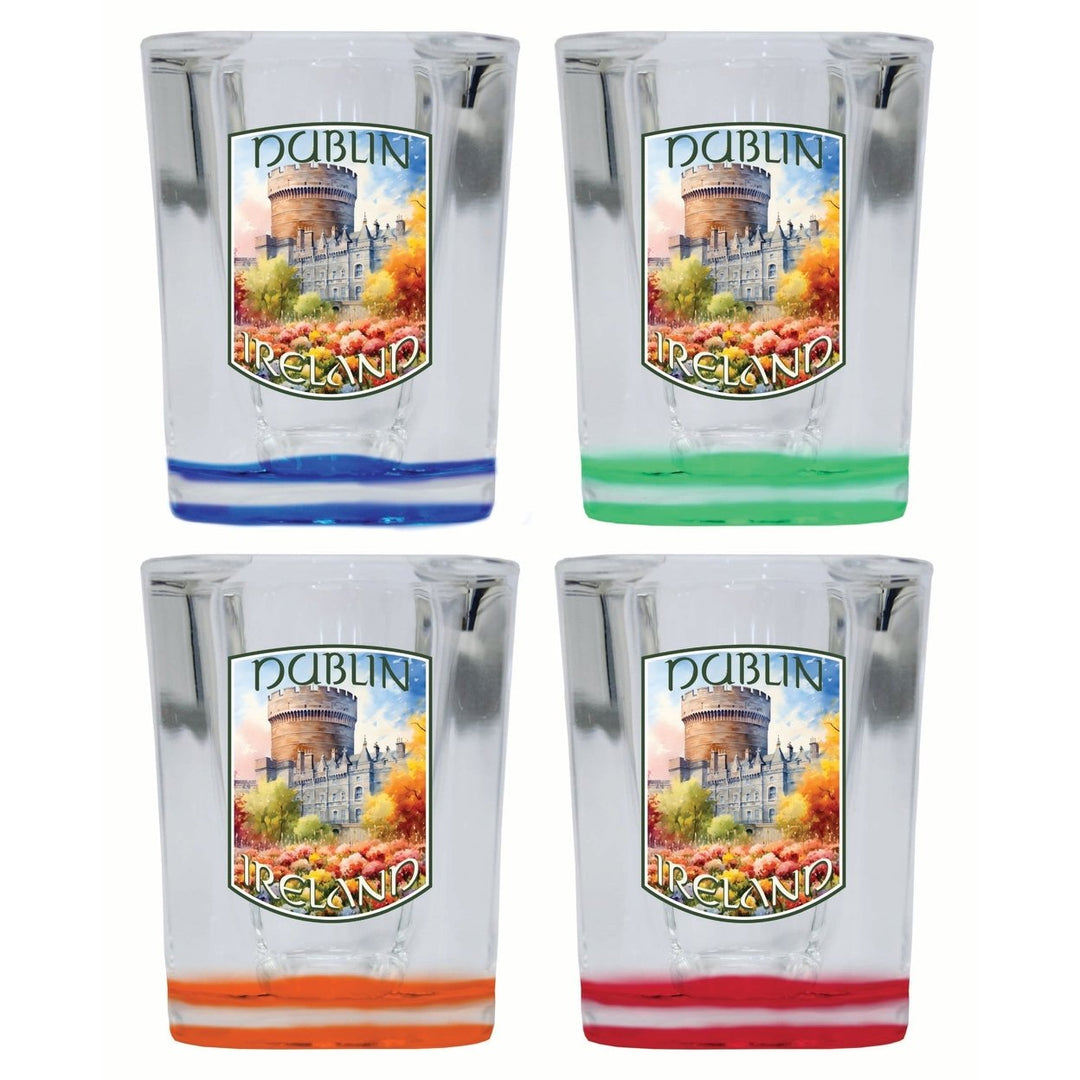 Dublin Ireland Watercolor Dublin Castle Design Souvenir 2 Ounce Shot Glass Square 4-Pack Multicolor Image 1