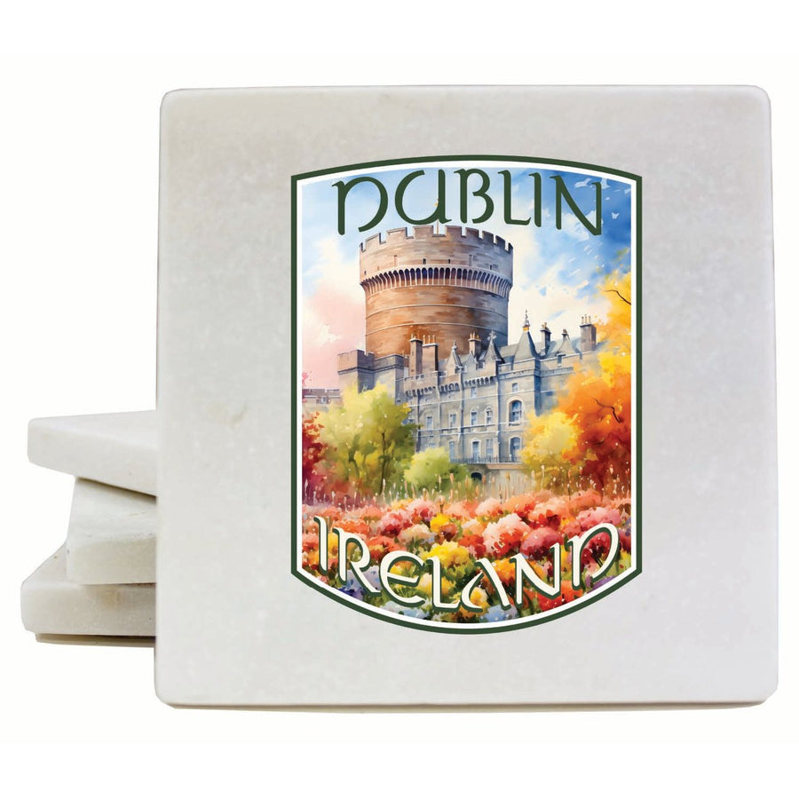 Dublin Ireland Watercolor Dublin Castle Design Souvenir 4x4-Inch Coaster Marble 4 Pack Image 1