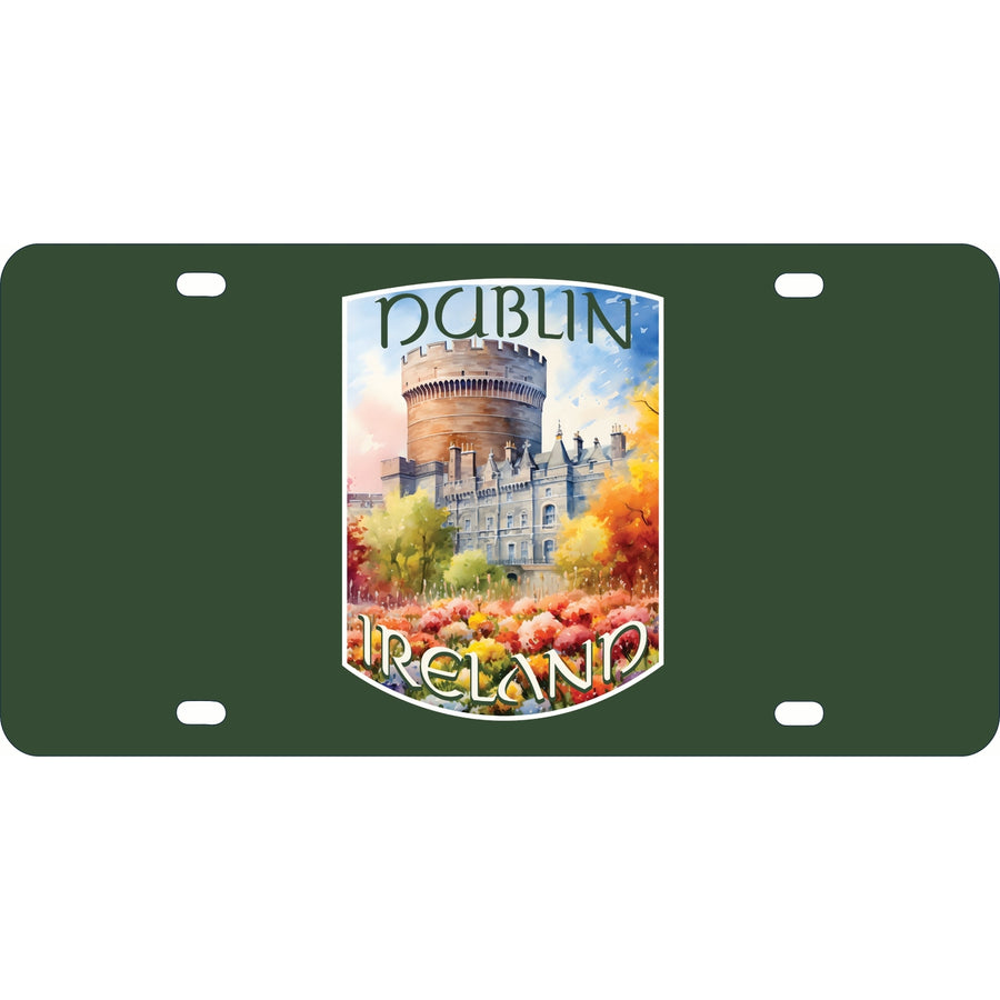 Dublin Ireland Watercolor Dublin Castle Design Souvenir Mini Metal License Plate 4.75 x 2.25 inch Image 1