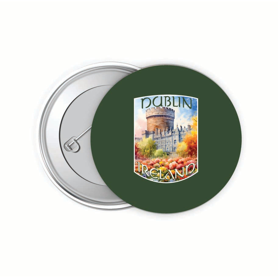 Dublin Ireland Watercolor Dublin Castle Design Souvenir Small 2-Inch Button Pin 4 Pack Image 1