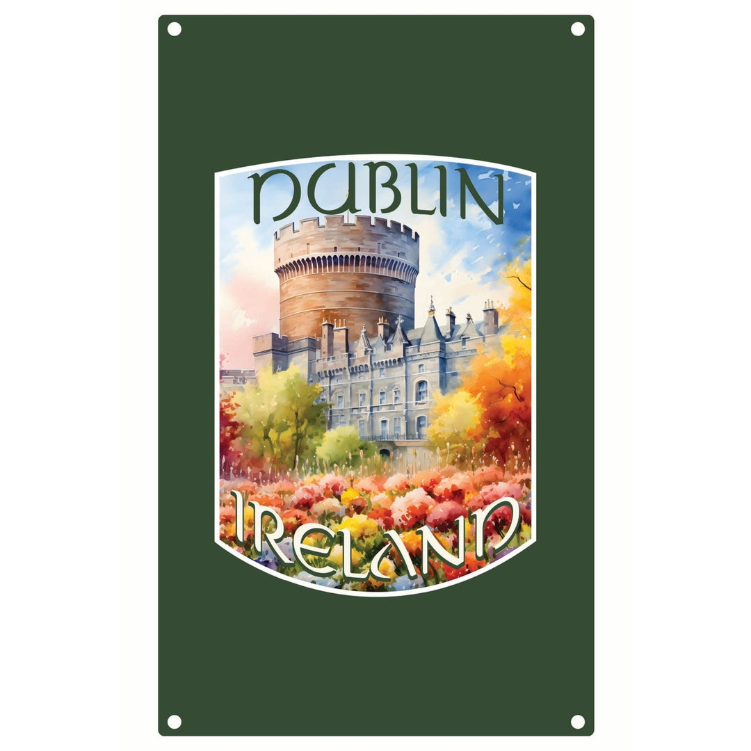 Dublin Ireland Watercolor Dublin Castle Design Souvenir Metal Sign 9 x 15 Image 1