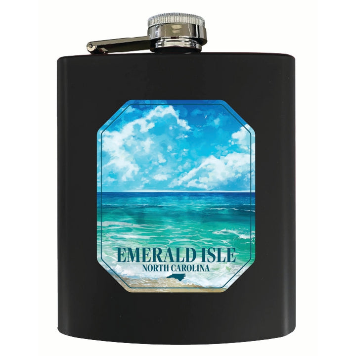 Emerald Isle North Carolina Serene Ocean Design Souvenir 7 oz Steel Flask Matte Finish Image 1