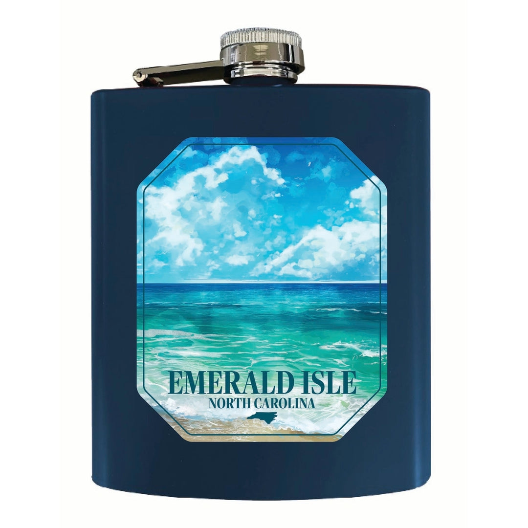 Emerald Isle North Carolina Serene Ocean Design Souvenir 7 oz Steel Flask Matte Finish Image 2