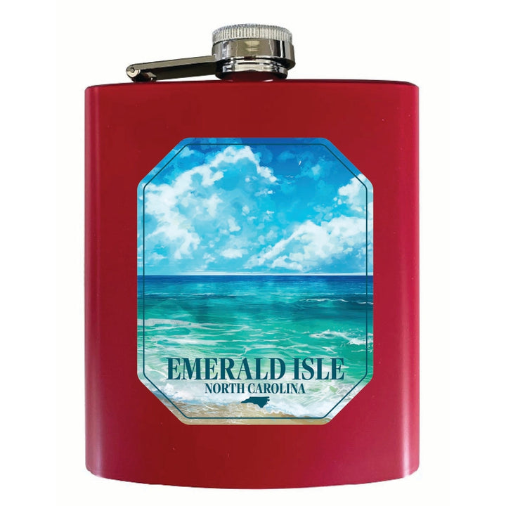 Emerald Isle North Carolina Serene Ocean Design Souvenir 7 oz Steel Flask Matte Finish Image 3