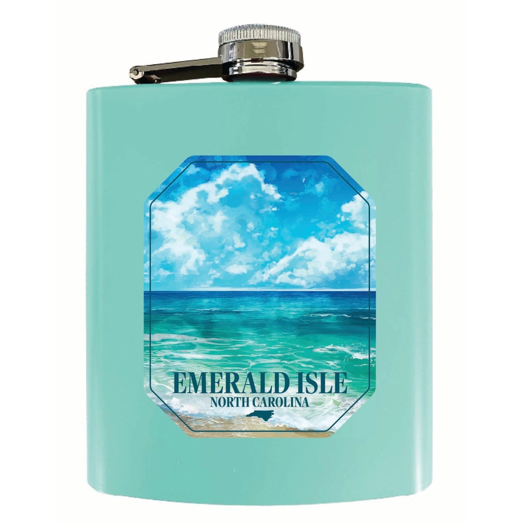 Emerald Isle North Carolina Serene Ocean Design Souvenir 7 oz Steel Flask Matte Finish Image 4