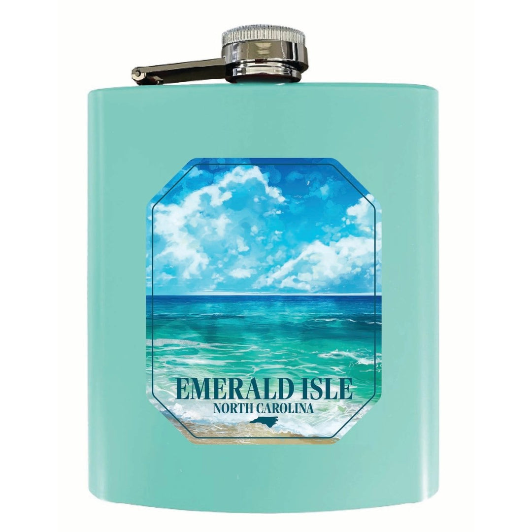 Emerald Isle North Carolina Serene Ocean Design Souvenir 7 oz Steel Flask Matte Finish Image 1