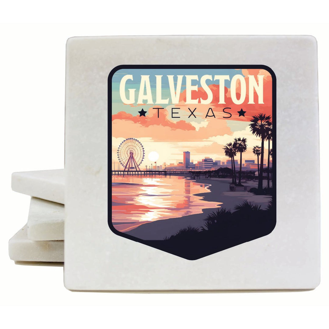 Galveston Texas Pleasure Pier Design Souvenir 4x4-Inch Coaster Marble 4 Pack Image 1