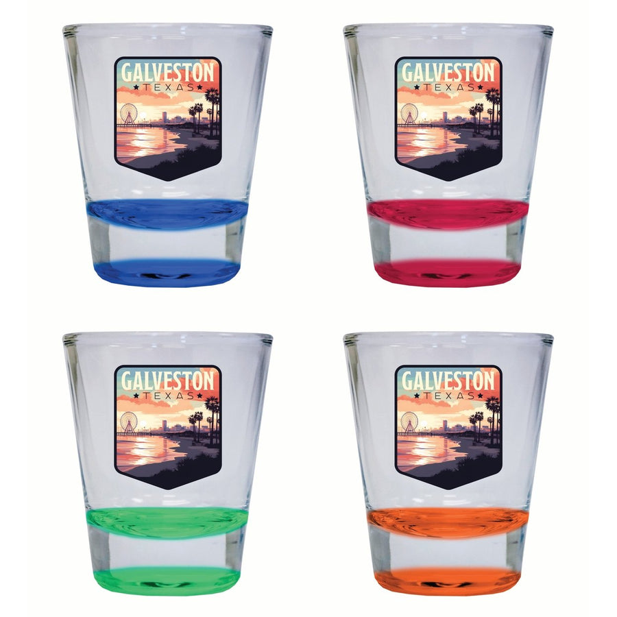 Galveston Texas Pleasure Pier Design Souvenir 2 Ounce Shot Glass Round 4-Pack Multicolor Image 1