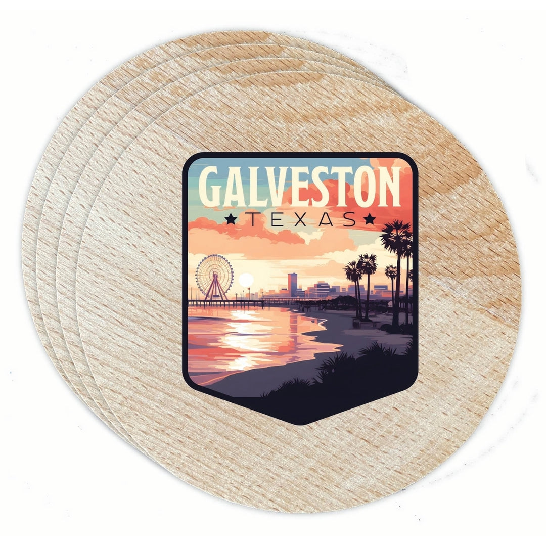 Galveston Texas Pleasure Pier Design Souvenir Coaster Wooden 3.5 x 3.5-Inch 4 Pack Image 1