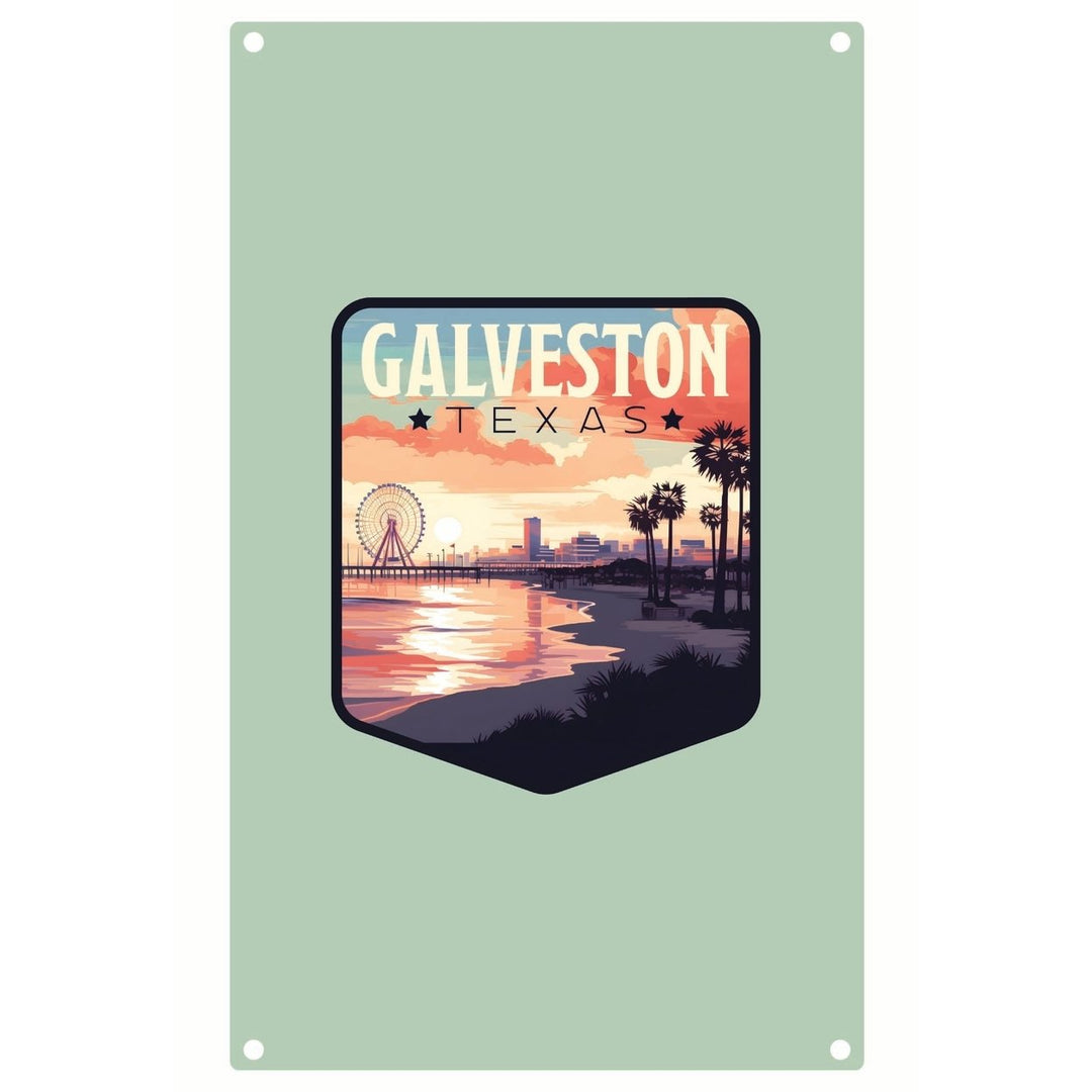 Galveston Texas Pleasure Pier Design Souvenir Metal Sign 9 x 15 Image 1