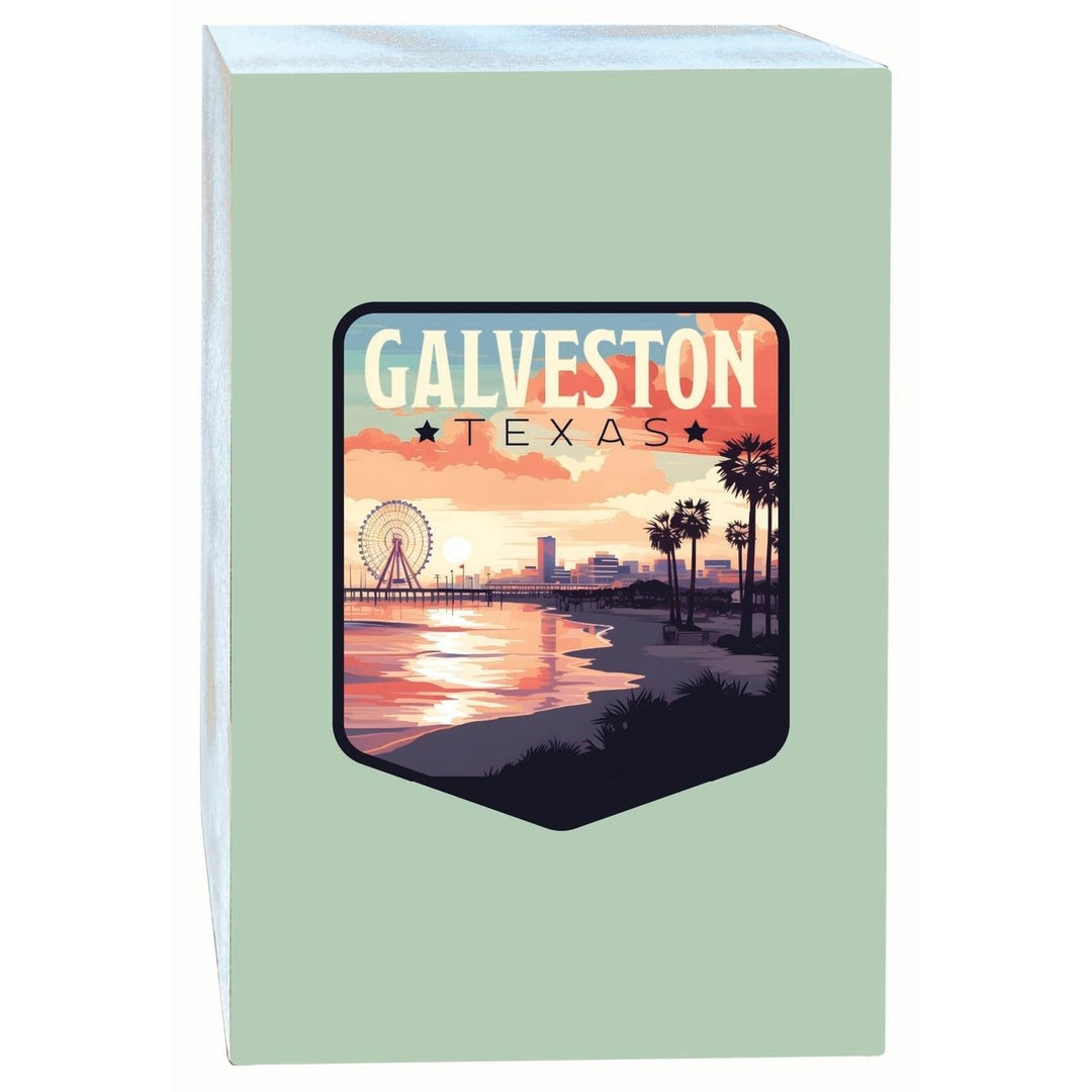 Galveston Texas Pleasure Pier Design Souvenir Wood sign with frame 5x7 Image 1