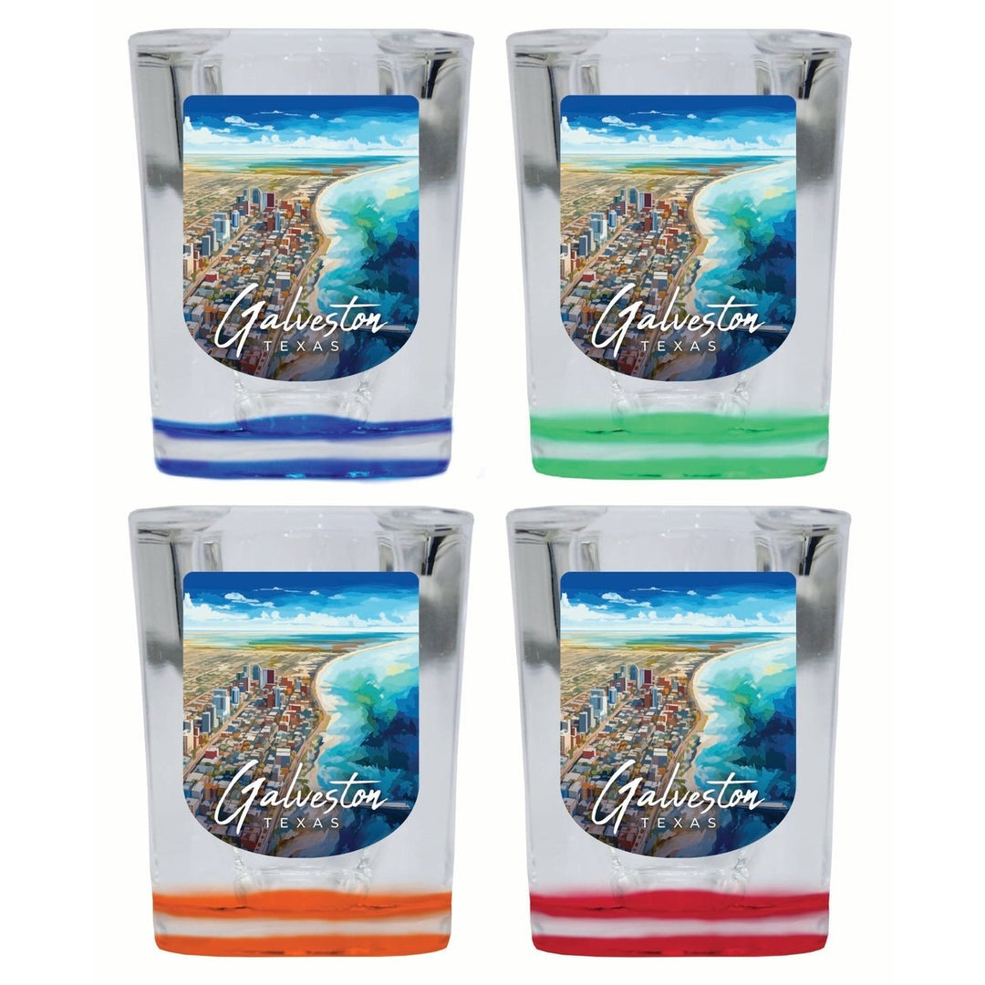 Glaveston Texas Aerial Painting Design Souvenir 2 Ounce Shot Glass Square 4-Pack Multicolor Image 1