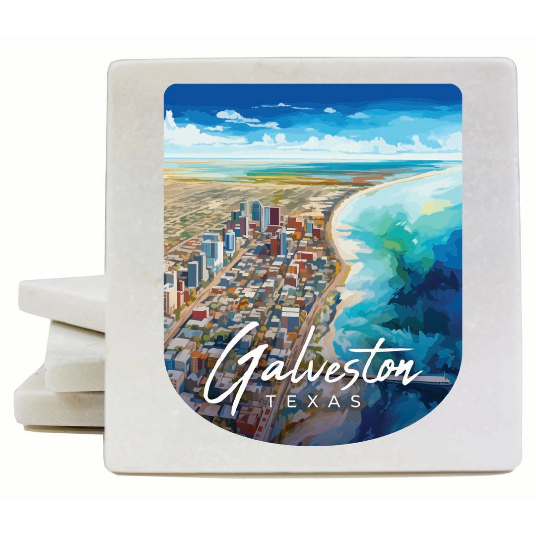 Glaveston Texas Aerial Painting Design Souvenir 4x4-Inch Coaster Marble 4 Pack Image 1