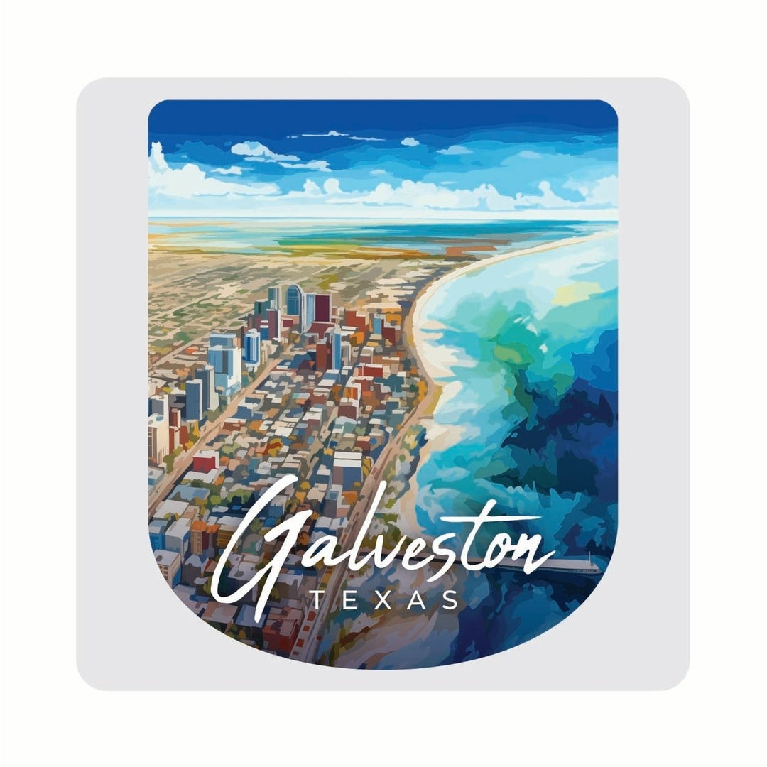 Glaveston Texas Aerial Painting Design Souvenir 4x4-Inch Coaster Acrylic 4 Pack Image 1