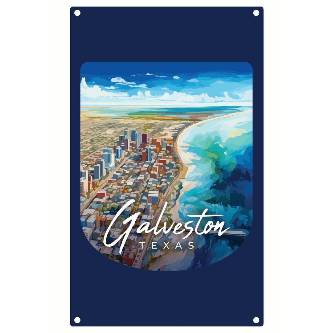 Glaveston Texas Aerial Painting Design Souvenir Metal Sign 9 x 15 Image 1