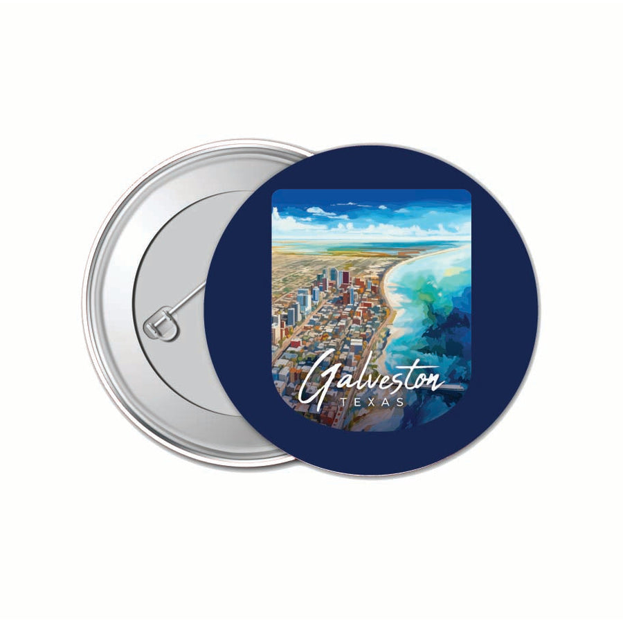 Glaveston Texas Aerial Painting Design Souvenir Small 1-Inch Button Pin 4 Pack Image 1