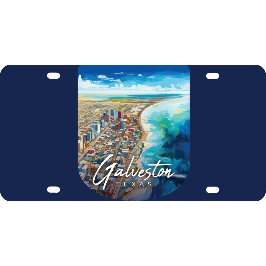 Glaveston Texas Aerial Painting Design Souvenir Mini Metal License Plate 4.75 x 2.25 inch Image 1