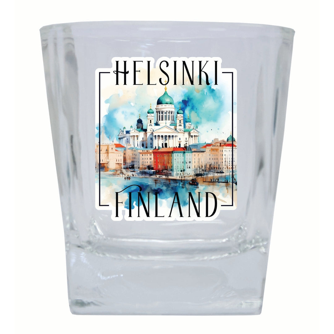 Helsinki Finland Watercolor Helsinki Cathedral Design Souvenir 10 oz Whiskey Glass Rocks Glass Image 1