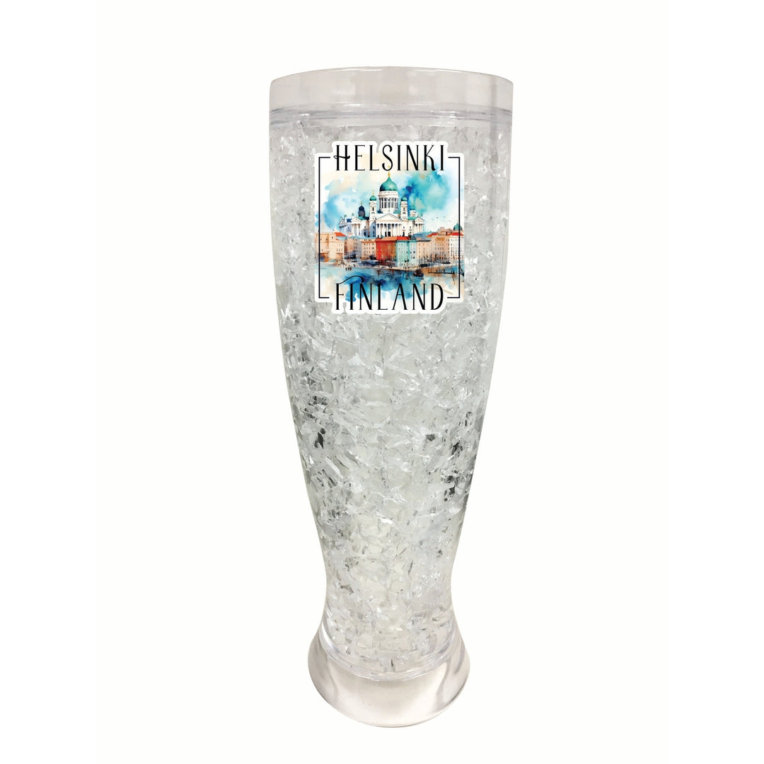 Helsinki Finland Watercolor Helsinki Cathedral Design Souvenir 16 oz Plastic Broken Glass Frosty Mug Image 1